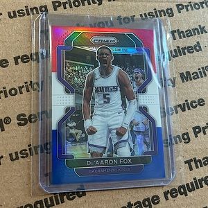 De’Aaron Fox ‘21 Prizm Red White Blue Parallel Card No. 148